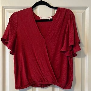 ASTR Women's Red Wrap Top with slight crop